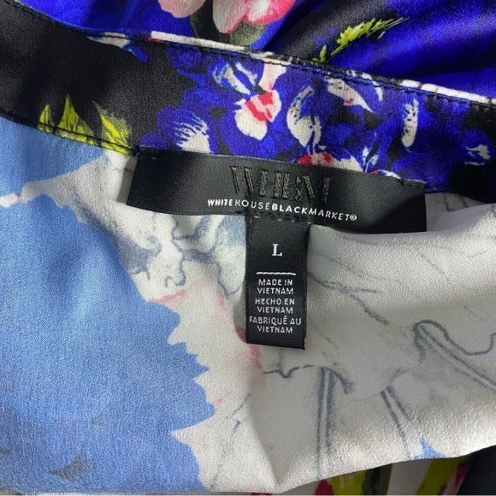 White House Black Market Kimono Sleeve Satin Blouse Large Black Blue White Pink - Picture 8 of 12